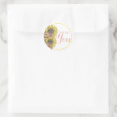 Sticker Rond Fleurs de soleil rustiques Merci rose jaune (Sac)