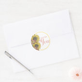 Sticker Rond Fleurs de soleil rustiques Merci rose jaune (Enveloppe)