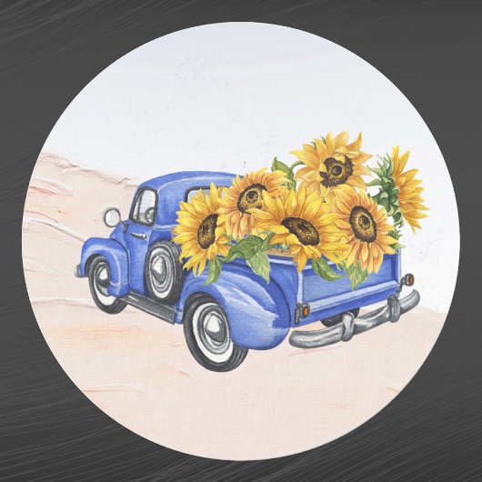 Sticker Rond Fleurs de soleil vintage Blue Truck