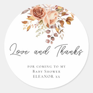 Sticker Rond Fleurs de terre cuite Amour Merci Baby Shower Clas