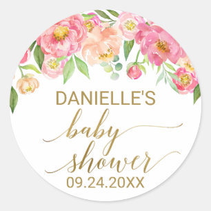 Sticker Rond Fleurs de tourbe rose et de tourbe rose Baby showe