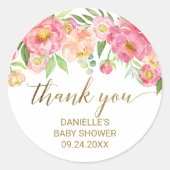 Sticker Rond Fleurs de tourbe rose et de tourbe rose Merci priv (Devant)