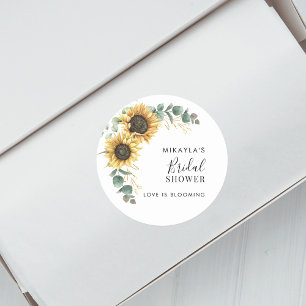 Sticker Rond Fleurs de Tournesol Eucalyptus Shower de Mariée
