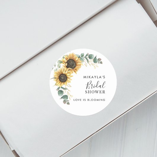 Sticker Rond Fleurs de Tournesol Eucalyptus Shower de Mariée