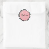 Sticker Rond Fleurs de tulipe florales Monogramme rose pastel  (Sac)