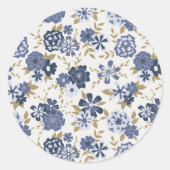 Sticker Rond Fleurs de vigne bleues illustrées Botanique (Devant)