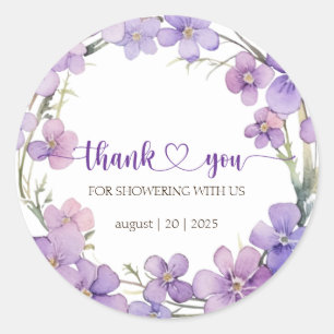 Sticker Rond Fleurs de violet délicates au printemps Merci