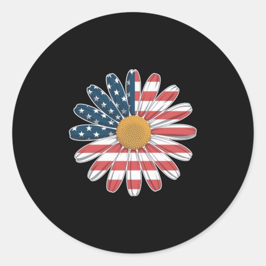Sticker Rond Fleurs Décontractées Drapeau Américain Étoiles Et (Devant)