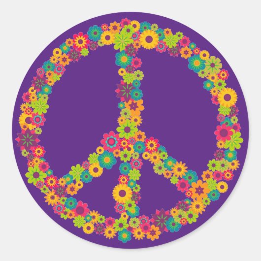 Sticker Rond Fleurs des signes de paix hippie (Devant)