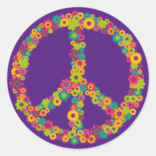 Sticker Rond Fleurs des signes de paix hippie