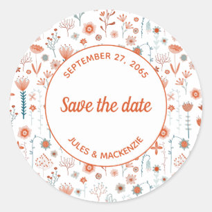 Sticker Rond Fleurs d'été scandinaves Enregistrer la date