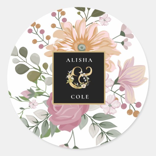 Sticker Rond Fleurs d'été sur Mariage blanc (Devant)