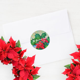 Sticker Rond Fleurs d'Euphorbe de Noël rouges Adresse