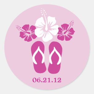 Sticker Rond Fleurs d'Hibiscus et tongs