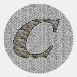 Sticker Rond Fleurs d'hortensia à initiale de monogramme C