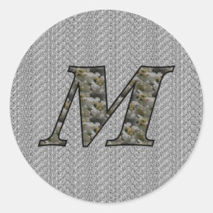 Sticker Rond Fleurs d'hortensia à monogramme initial M
