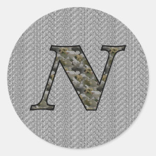 Sticker Rond Fleurs d'hortensia à monogramme initial N