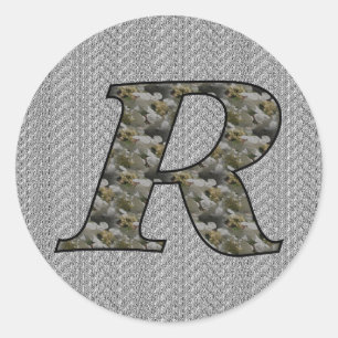 Sticker Rond Fleurs d'hortensia à monogramme initial R