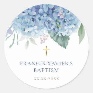 Sticker Rond fleurs d'Hortensia bleues Baptême