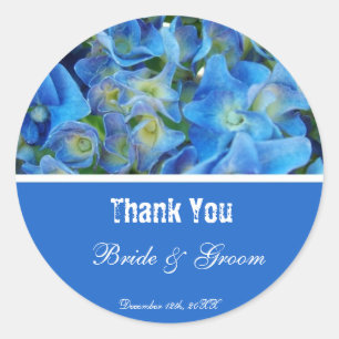 Sticker Rond fleurs d'hortensia bleues merci