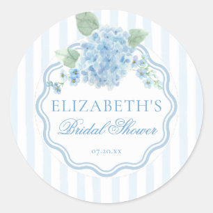 Sticker Rond Fleurs d'hortensia rayées de bleu vintage pour une