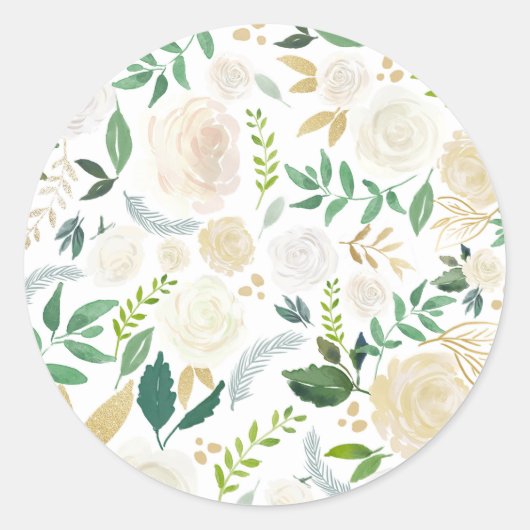 Sticker Rond Fleurs d'ivoire romantiques et Motif de verdure Bl (Devant)