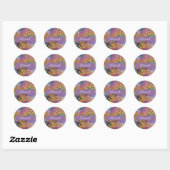 Sticker Rond Fleurs D'Or Peintes Sur Lilac Rose Turquoise (Feuille)