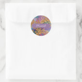 Sticker Rond Fleurs D'Or Peintes Sur Lilac Rose Turquoise (Sac)