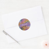 Sticker Rond Fleurs D'Or Peintes Sur Lilac Rose Turquoise (Enveloppe)