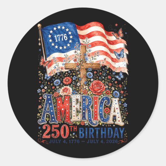 Sticker Rond Fleurs du 250e anniversaire des États-Unis d'Améri (Devant)