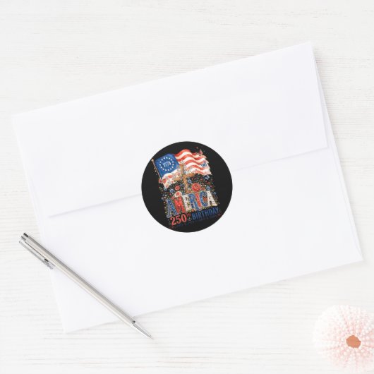 Sticker Rond Fleurs du 250e anniversaire des États-Unis d'Améri (Enveloppe)
