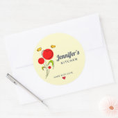 Sticker Rond Fleurs du Coeur Rouge mignonne Illustration Cuisin (Enveloppe)