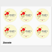 Sticker Rond Fleurs du Coeur Rouge mignonne Illustration Cuisin (Feuille)