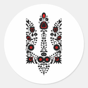 Sticker Rond Fleurs d'Ukraine Armoiries Noir Rouge Ukrainien S