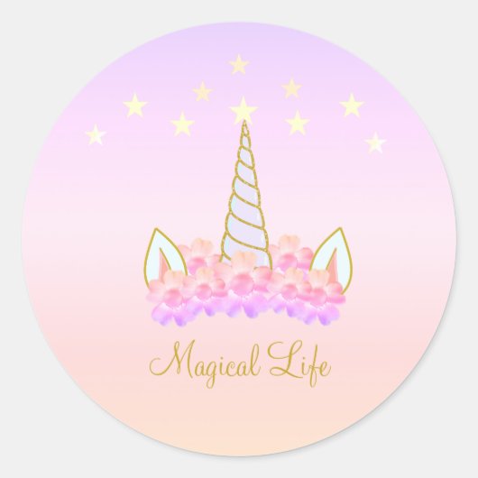 Sticker Rond Fleurs d'unicorn étoiles (Devant)