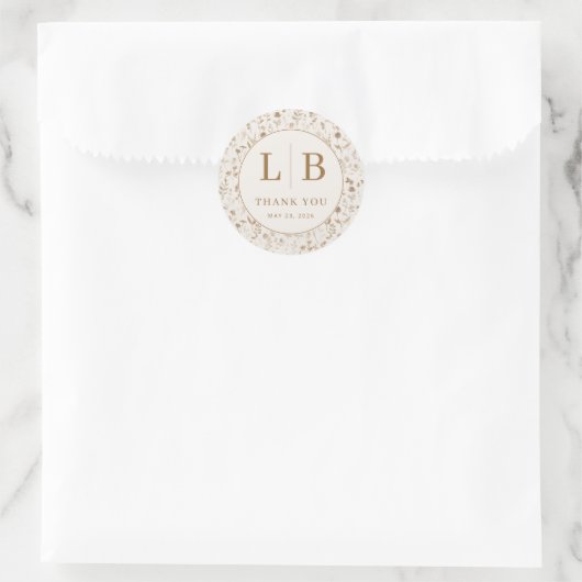Sticker Rond Fleurs Élégantes Beige (Sac)