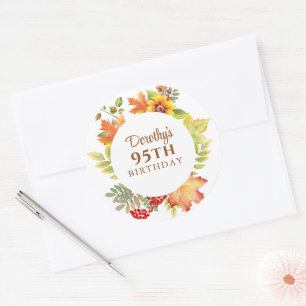 Sticker Rond Fleurs Élégantes d'Automne 95e Anniversaire