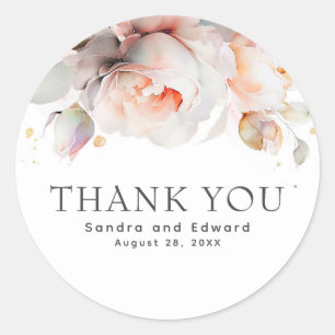 Sticker Rond Fleurs élégantes de rose tendre botanique merci