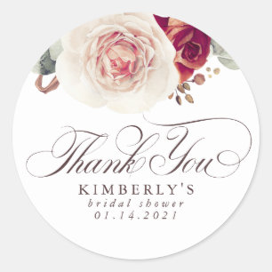 Sticker Rond Fleurs Élégantes de Teinte Terreuse Merci