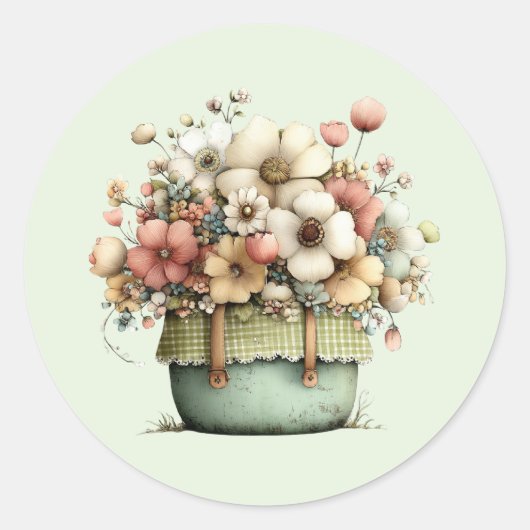 Sticker Rond Fleurs en pot Cozy Shabby Mignon (Devant)