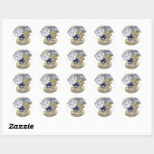 Sticker Rond Fleurs en pot Mason Rustique Bleu Or Faveur floral (Feuille)