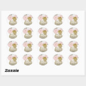 Sticker Rond Fleurs en pot Mason Rustique Floral Rose et Or Chi (Feuille)