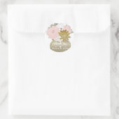 Sticker Rond Fleurs en pot Mason Rustique Floral Rose et Or Chi (Sac)