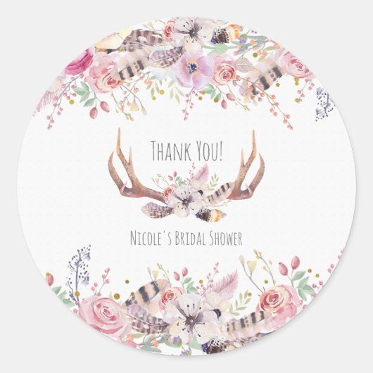 Sticker Rond Fleurs et cerfs Antlers Mariage rustique Favoriser (Devant)