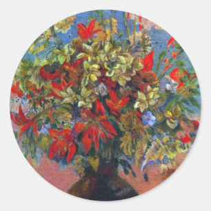 Sticker Rond Fleurs et Chats de Paul Gauguin, Beaux-Arts Vintag