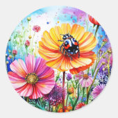 Sticker Rond Fleurs et coccinelles (Devant)