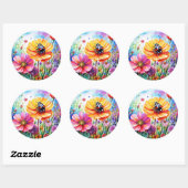 Sticker Rond Fleurs et coccinelles (Feuille)