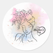 Sticker Rond Fleurs et mère Aquarelle Arrière - plan Mère' (Devant)