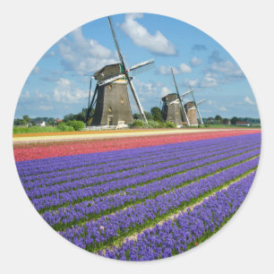Sticker Rond Fleurs et moulins à vent collant rond