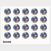 Sticker Rond Fleurs et oiseaux, Hokusai (Feuille)